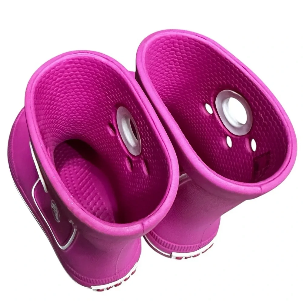 CROCS Pink Rain Boots Size 6/7 Toddler Slip On Comfy Rubber Girly
